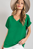 V-Neck Cuffed Short Sleeve Top