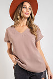 V-Neck Cuffed Short Sleeve Top