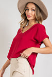 V-Neck Cuffed Short Sleeve Top