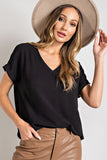 V-Neck Cuffed Short Sleeve Top