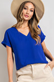 V-Neck Cuffed Short Sleeve Top