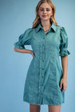 Midnight Stitch Button Front Denim Dress