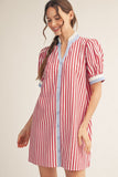 Harbor Stripe Ruffle Collar Dress - Red/White