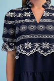 Embroidered Eyelet Tiered Mini Dress - Navy