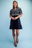 Embroidered Eyelet Tiered Mini Dress - Navy