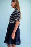 Embroidered Eyelet Tiered Mini Dress - Navy