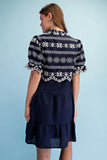 Embroidered Eyelet Tiered Mini Dress - Navy