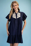 Contrast Bib Flutter Sleeve Mini Dress