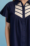 Contrast Bib Flutter Sleeve Mini Dress