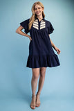 Contrast Bib Flutter Sleeve Mini Dress