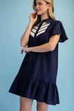 Contrast Bib Flutter Sleeve Mini Dress