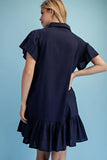 Contrast Bib Flutter Sleeve Mini Dress