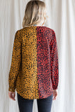 Contrast Leopard Print Top - Red/Mustard