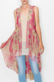 High/Low Lace and Crochet Daisy Vest - Fuchsia