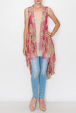 High/Low Lace and Crochet Daisy Vest - Fuchsia