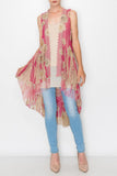 High/Low Lace and Crochet Daisy Vest - Fuchsia