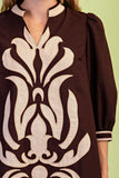 Damask Appliqué Puff-Sleeve Mini Dress