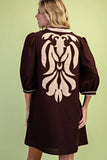 Damask Appliqué Puff-Sleeve Mini Dress
