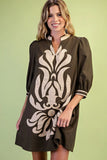 Damask Appliqué Puff-Sleeve Mini Dress