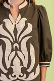 Damask Appliqué Puff-Sleeve Mini Dress