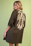 Damask Appliqué Puff-Sleeve Mini Dress