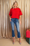 Contrast Blanket Stitch Short Sleeve Sweater