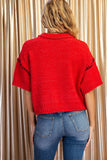 Contrast Blanket Stitch Short Sleeve Sweater