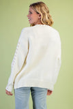 Contrast Whipstitch Open-Front Cardigan with Pockets- Cream