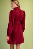 Floral Appliqué Belted Shirt Dress