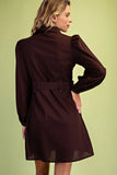Floral Appliqué Belted Shirt Dress - Espresso