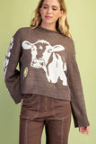 Cow & Sunflower Roll-Neck Knit Sweater
