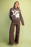 Cow & Sunflower Roll-Neck Knit Sweater