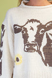 Cow & Sunflower Roll-Neck Knit Sweater