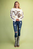Cow & Sunflower Roll-Neck Knit Sweater