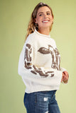 Cow & Sunflower Roll-Neck Knit Sweater