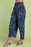 Blue Leopard Smocked Waist Cropped Pants - Indigo