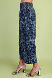 Blue Leopard Smocked Waist Cropped Pants - Indigo
