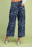 Blue Leopard Smocked Waist Cropped Pants - Indigo