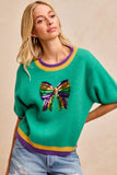 Mardi Magic Sequin Bow Sweater – Emerald
