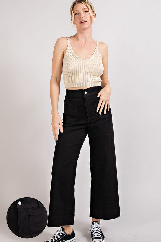 Soft Washed Wide Leg Twill Pants