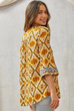 Aztec Inspired Bell Sleeve Embroidered SJ Top - Honey/Olive