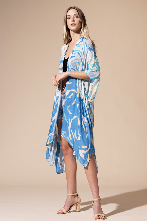 Watercolor Floral Side Split Kimono - Syros