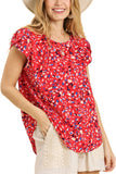 Animal PrintTop with Tulip Short Sleeves - Red