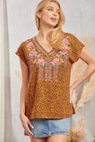 SJ Spotted Cougar Embroidered Top - Mocha