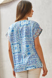 SJ Bandana Print Embroidered Edge Cap Sleeve Top - Blue
