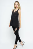 Animal Print Back Accent Tank with Stones - Black