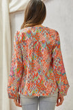 Tassel Tie Neon Embroidered Long Sleeve SJ Blouse - Orange
