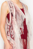 Soft Stripe Embroidered Vest w/ Chiffon Layer Bottom - Rose