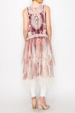 Soft Stripe Embroidered Vest w/ Chiffon Layer Bottom - Rose