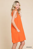 Mock Neck Sleevless Mini Dress - Orange